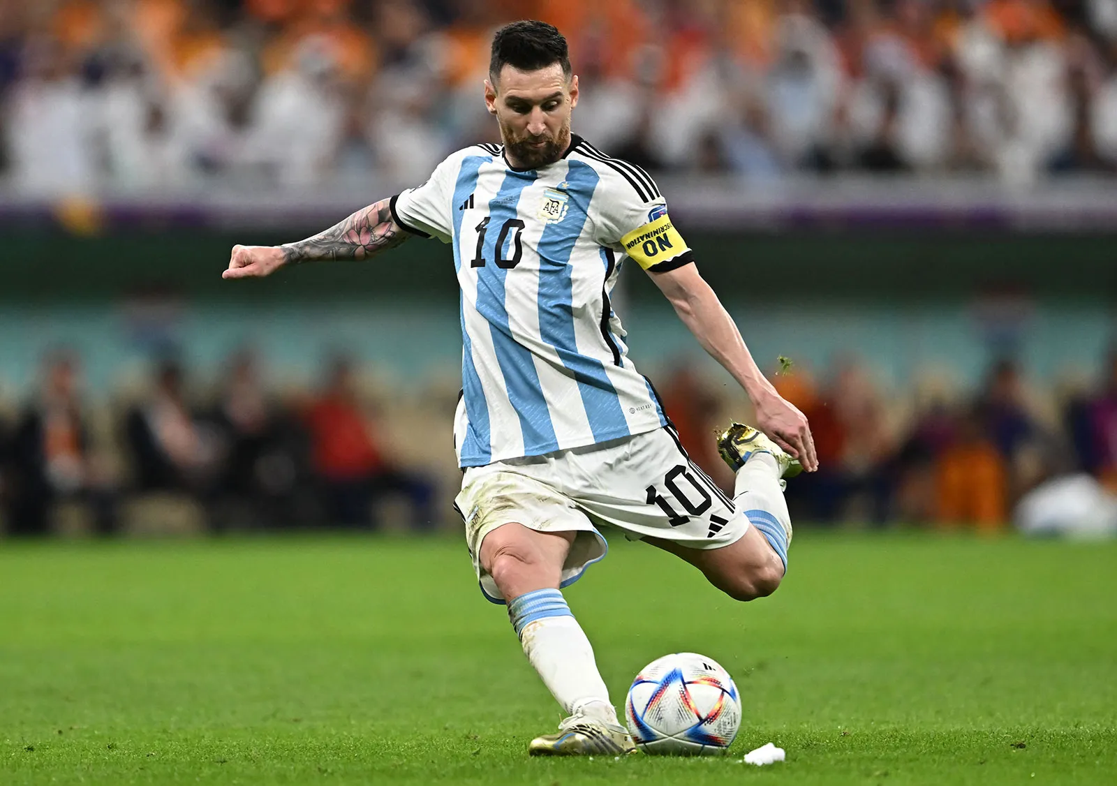 Lionel Messi celebrating in Argentina colours ahead of the 2026 FIFA World Cup.