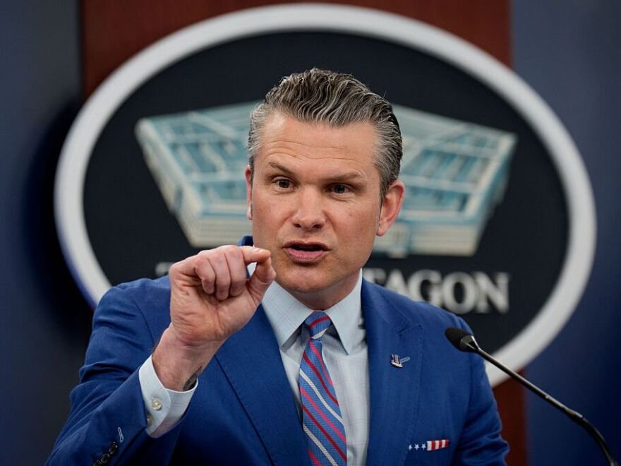 US Defense Secretary Pete Hegseth speaking at Shangri-La Dialogue in Singapore