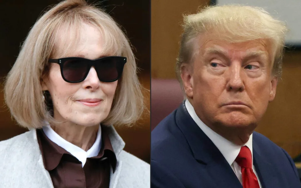 Writer E Jean Carroll and former US President Donald Trump amid ongoing legal disputes.