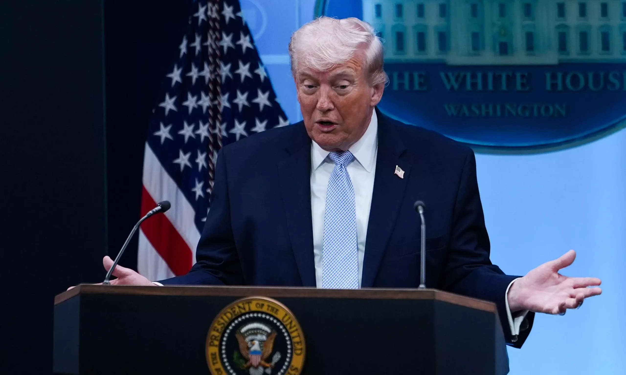 Donald Trump discussing Iran ceasefire and nuclear negotiations at the White House