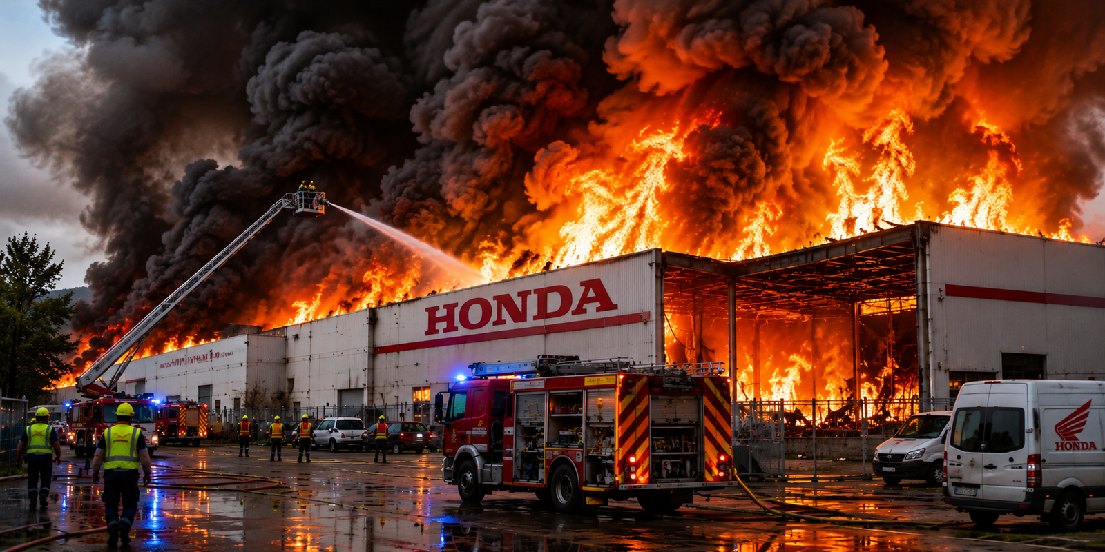 Fire and smoke rising from Honda motorcycle plant in Barcelona after multiple explosions