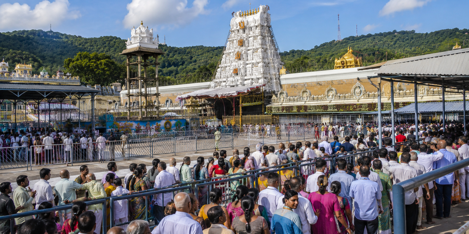 Devotees waiting in Tirumala Vaikuntam Queue Complex.