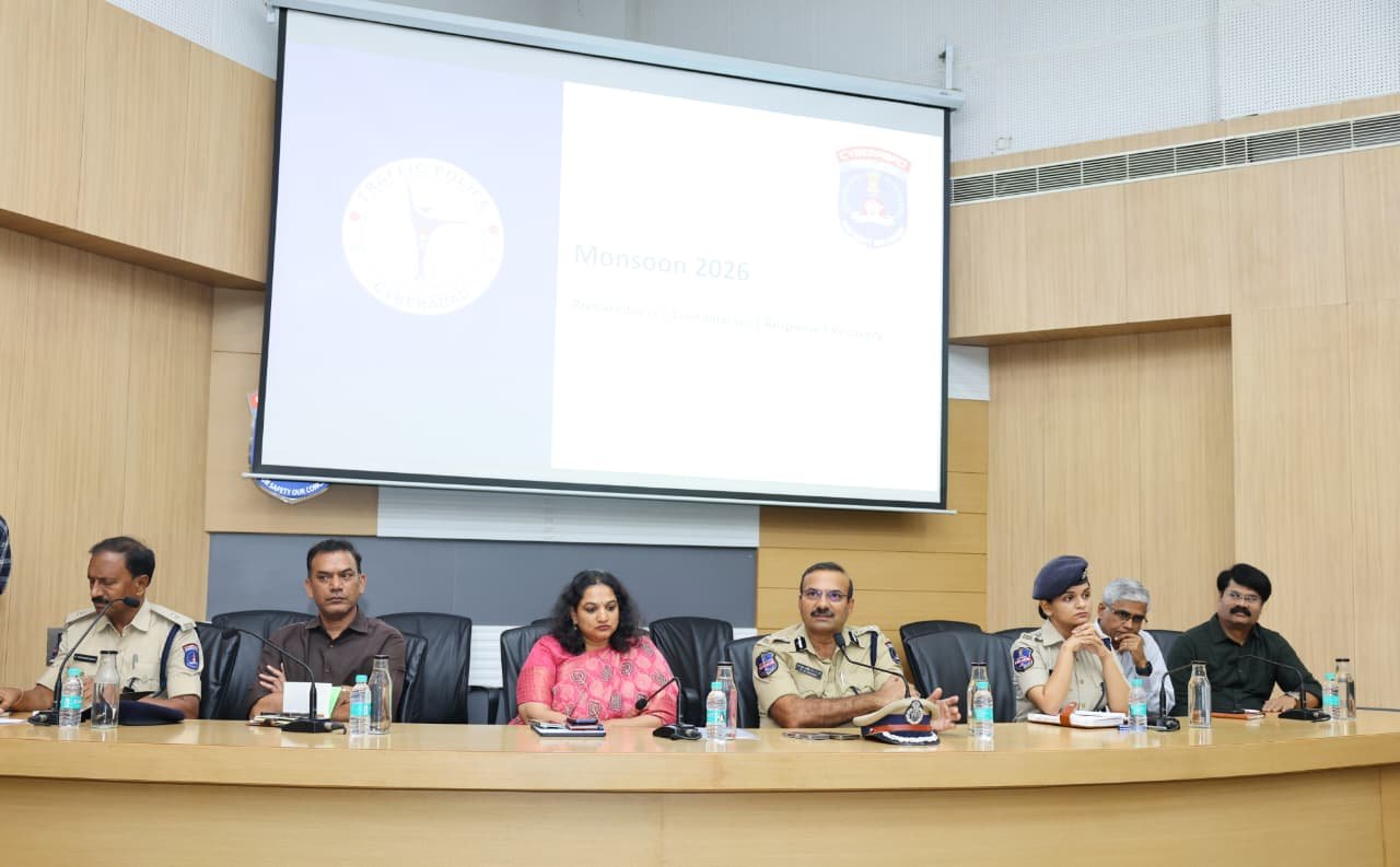Officials reviewing monsoon traffic preparedness in Cyberabad.