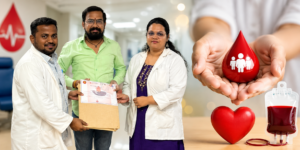 Rohith Mudiraj receiving Best Blood Donor Certificate from ESI Hospital for AYUV Foundation blood donation services.