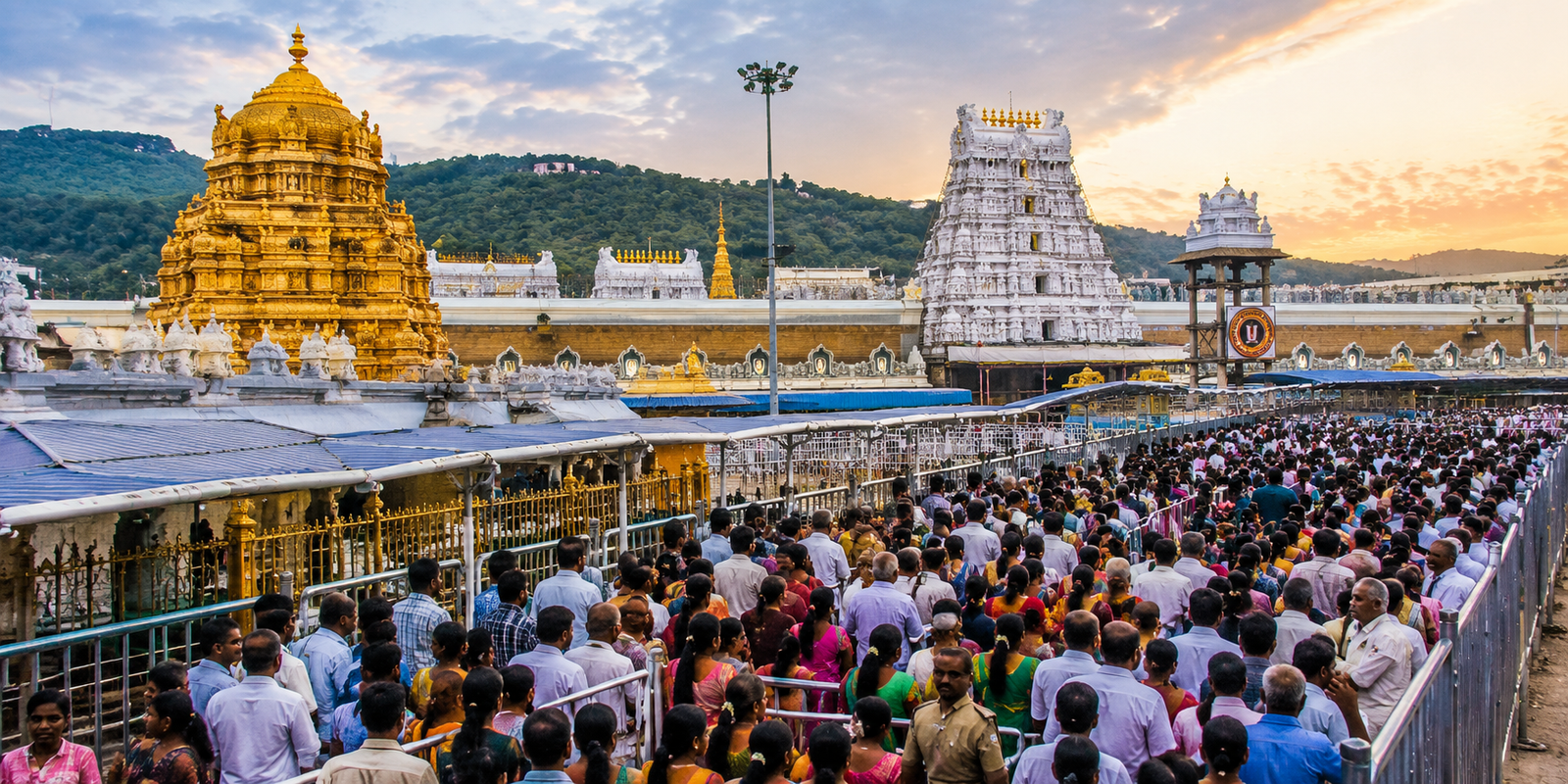 Devotees waiting in Vaikuntham Queue Complex for Srivari darshan at Tirumala amid heavy rush