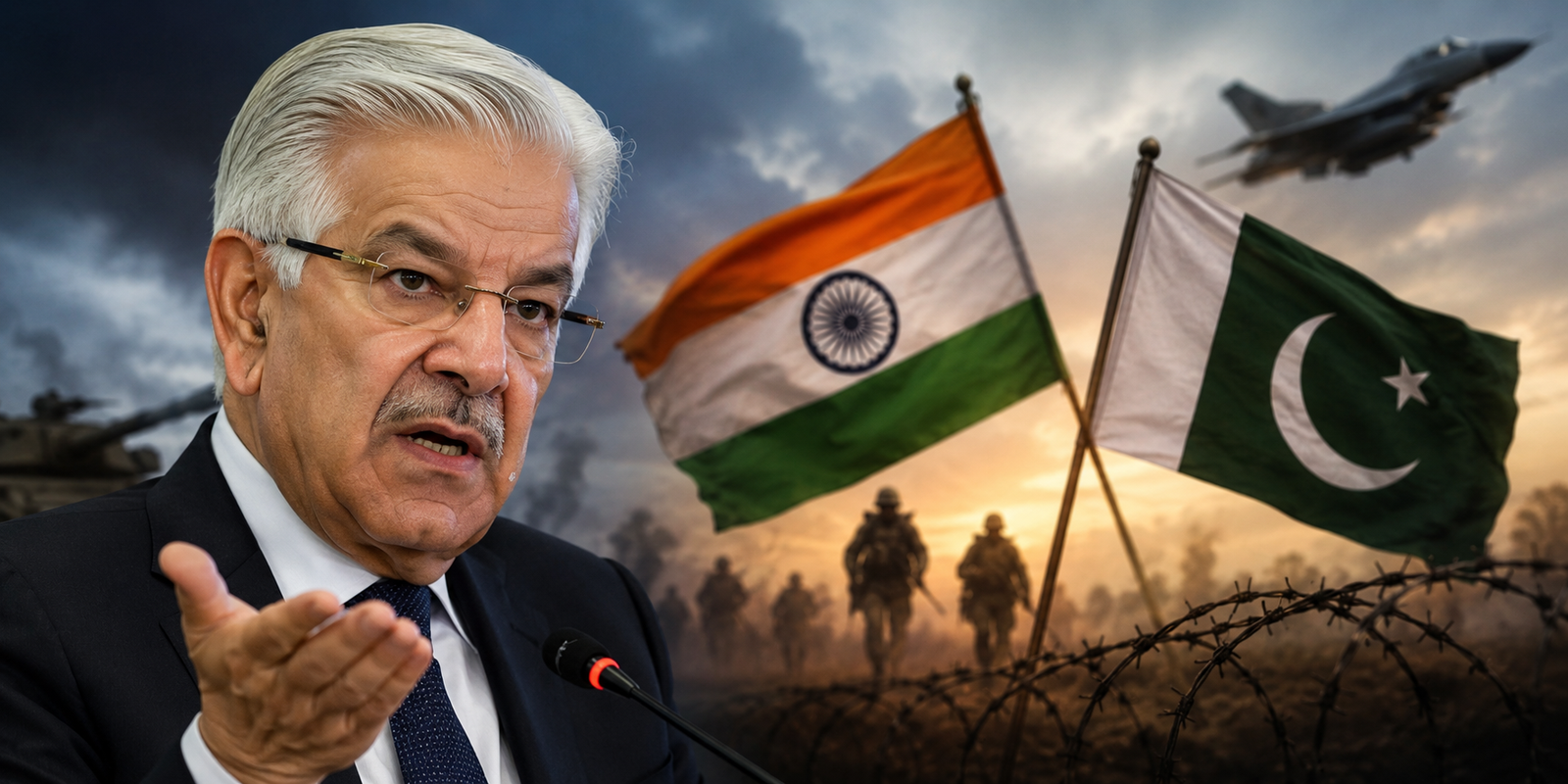 Khawaja Asif speaking on India-Pakistan tensions.