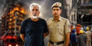 Delhi Police arrest hotel owner Lavkesh Bajaj after deadly Lemon Tree hotel fire that killed 21 people.