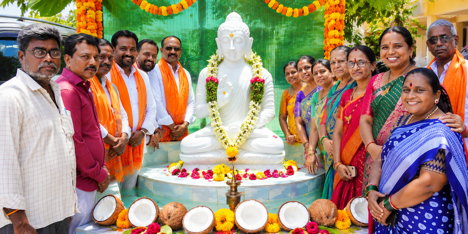 Ravikumar Yadav unveiling Gautama Buddha statue at Aarambh Township.