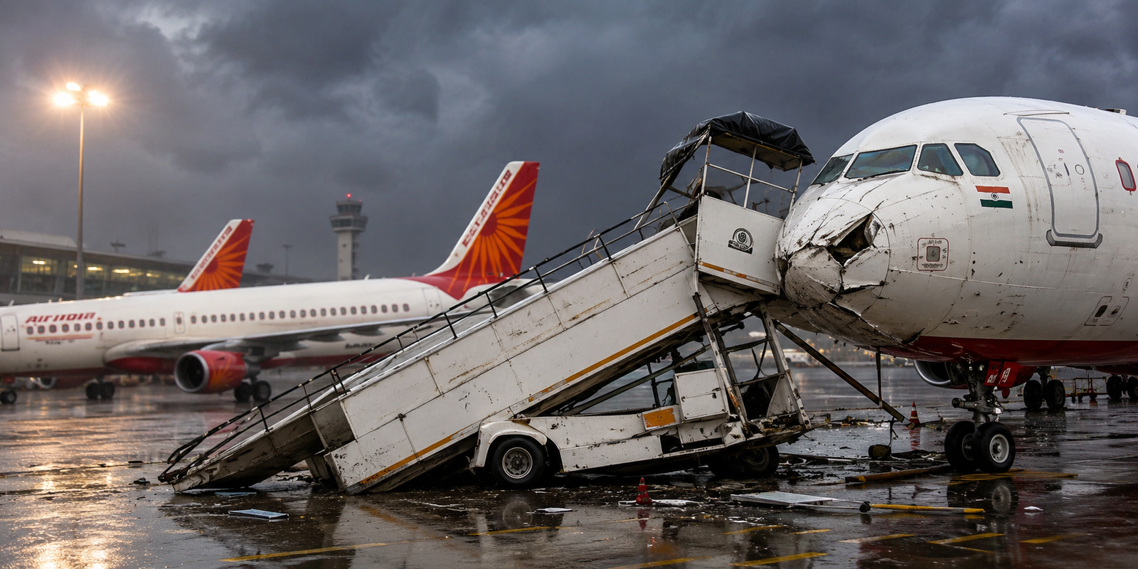 IGI Airport, Steps ladder damages Air India Airbus A320 aircraft at Delhi IGI Airport during strong winds
