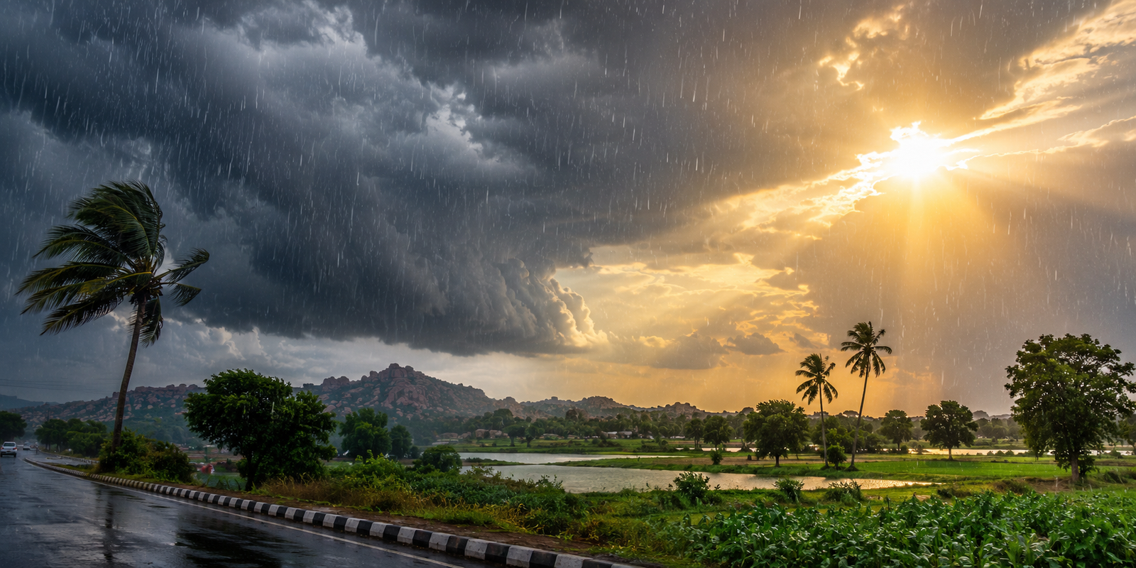 Southwest monsoon clouds over Andhra Pradesh and Telangana with heavy rain forecast.