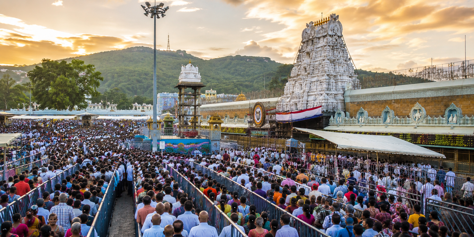 Devotees waiting in long queue lines for Srivari darshan at Tirumala on Saturday.