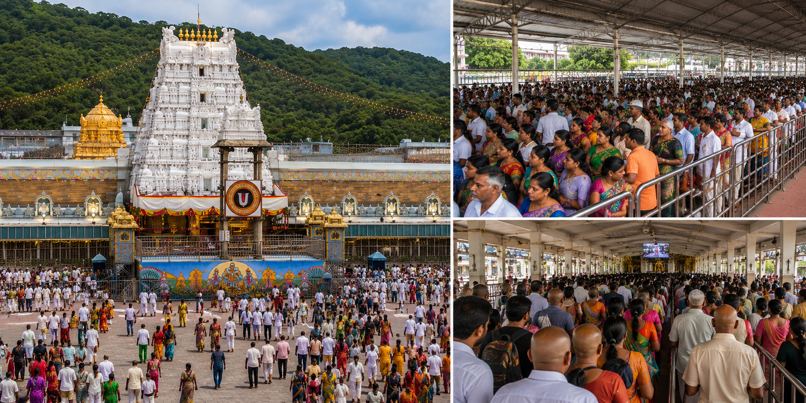 Devotees waiting in Vaikuntham Queue Complex for Tirumala darshan amid heavy rush