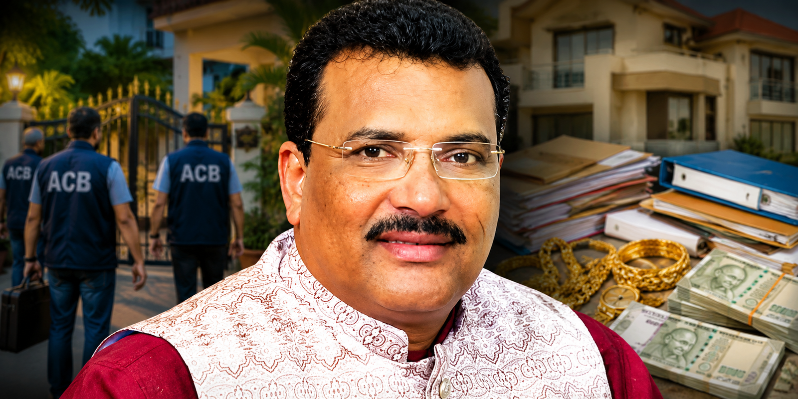ACB officials conducting searches at properties linked to R&B Engineer-in-Chief J Balu Naik in Hyderabad.
