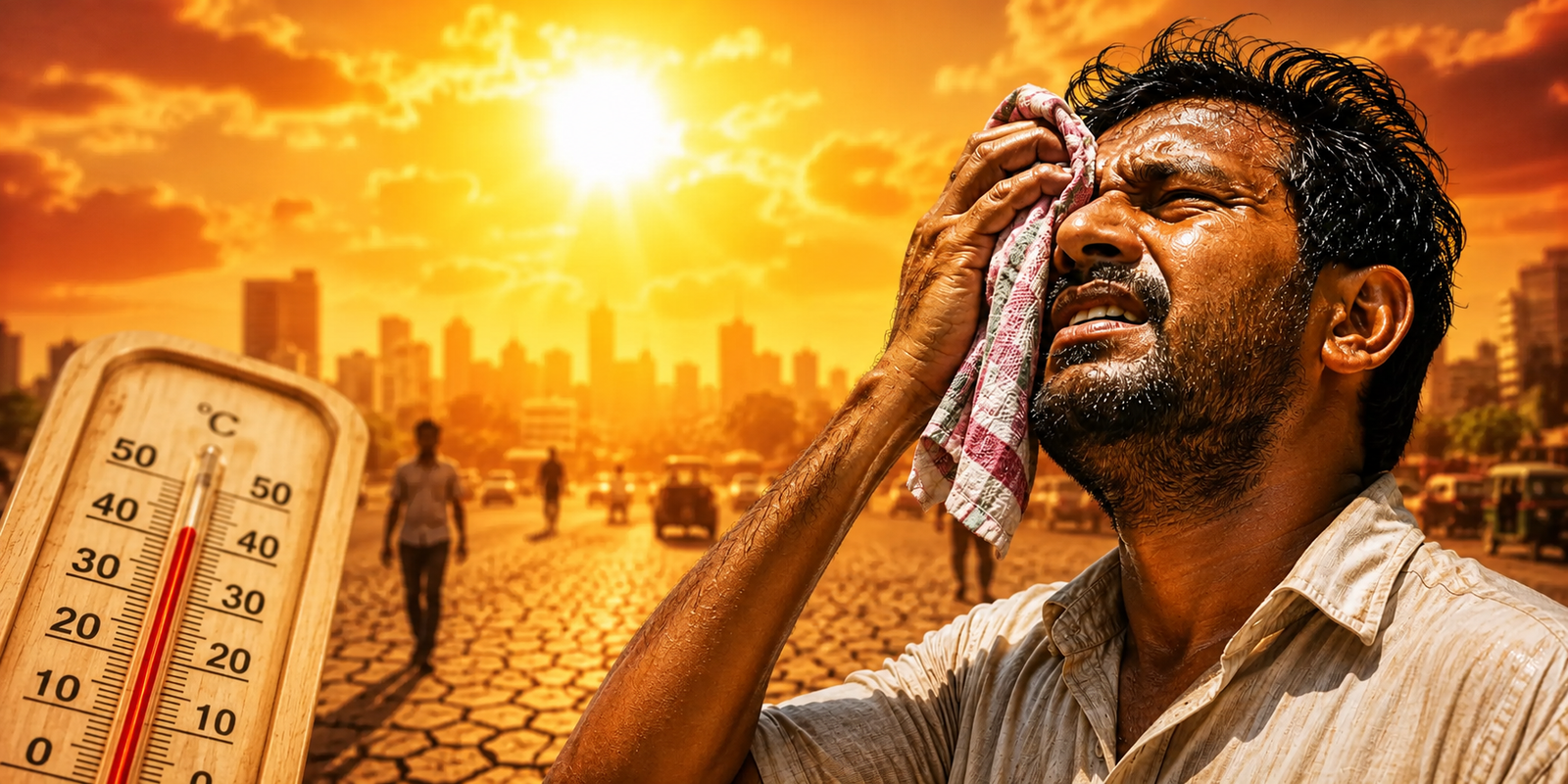 People walking under intense summer heat in Telangana.