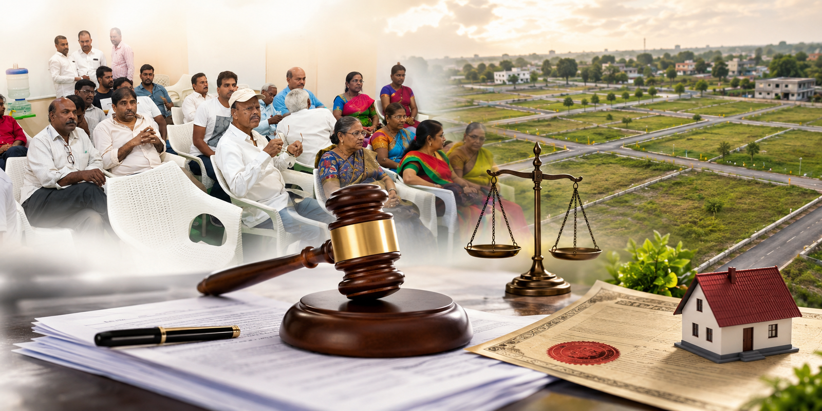 Lakshmipuram plot owners addressing media over Kollur land dispute in Hyderabad.