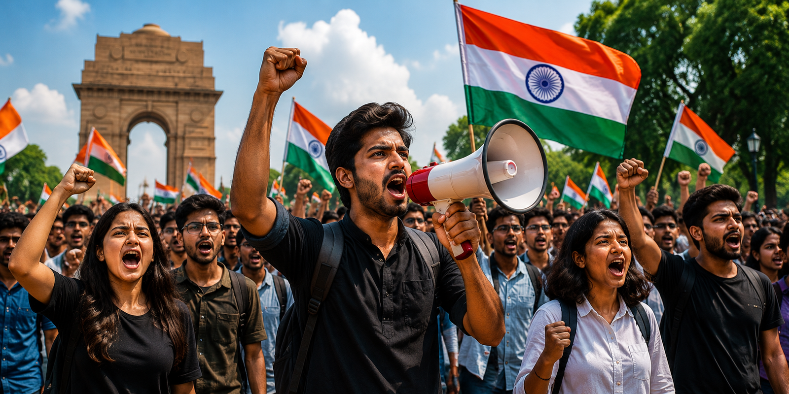 Students gathering at Jantar Mantar in Delhi during NEET paper leak protest
