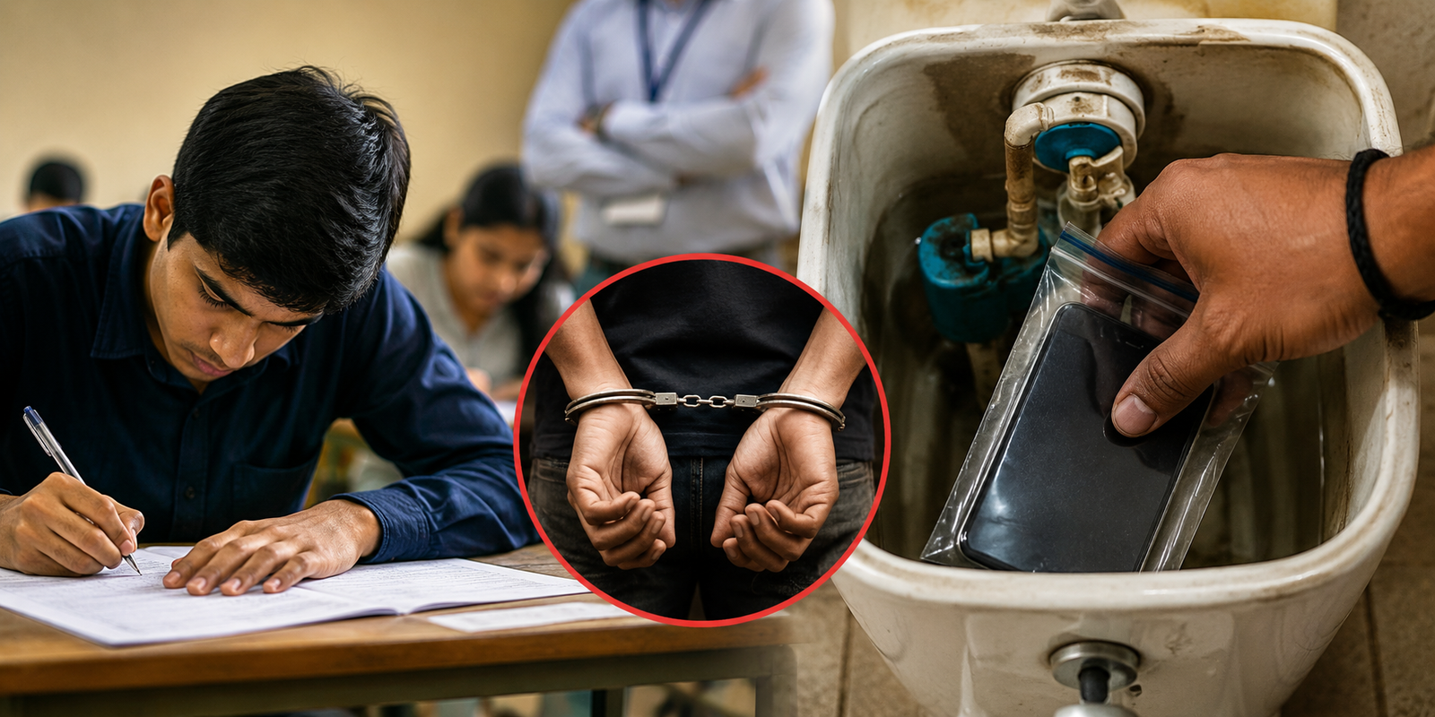 Student caught using smartphone during NEET exam.