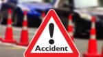 Damaged car after collision with a lorry near Medchal.
