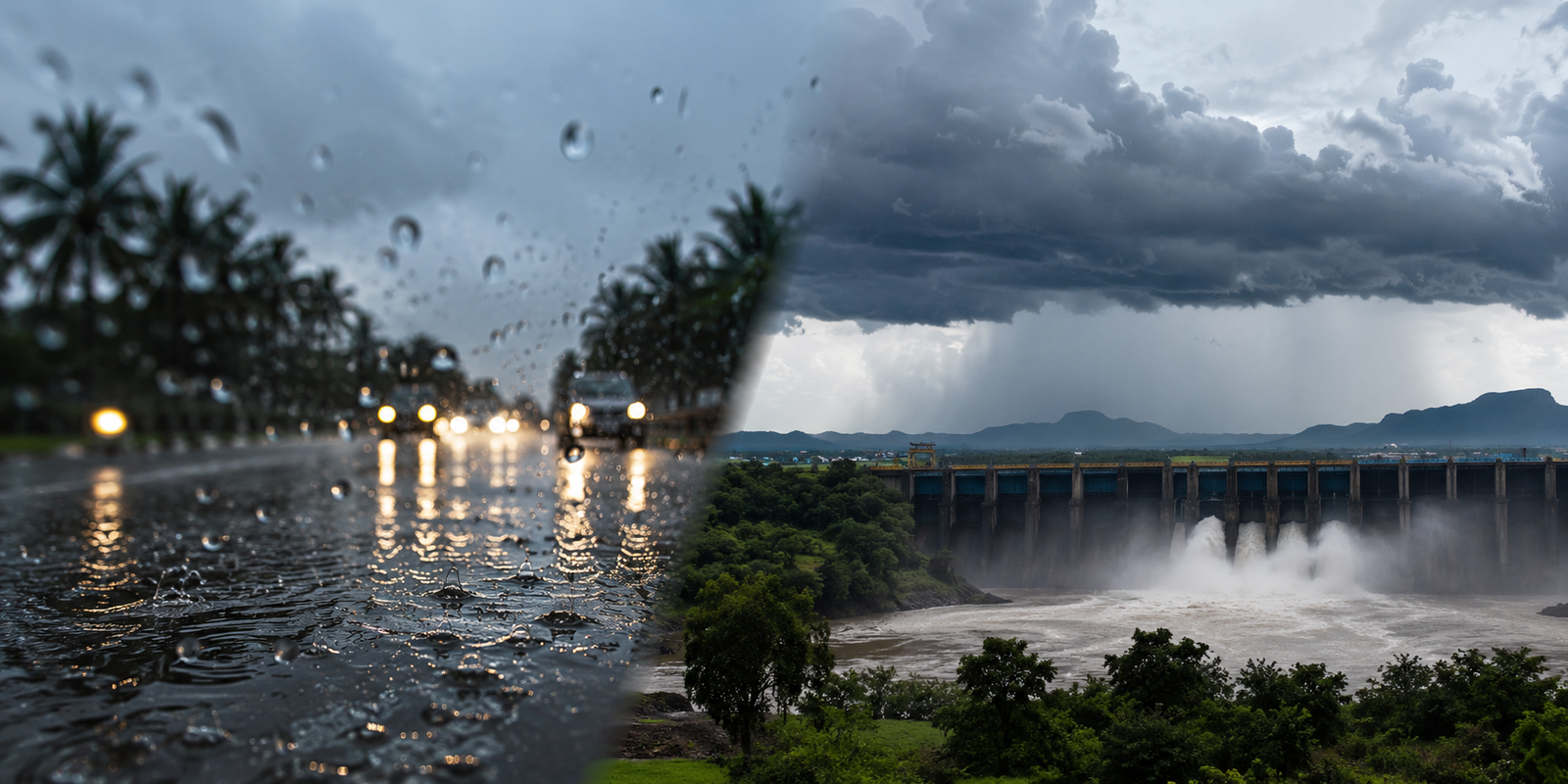 Dark monsoon clouds over Andhra Pradesh and Telangana amid ongoing rainfall activity.