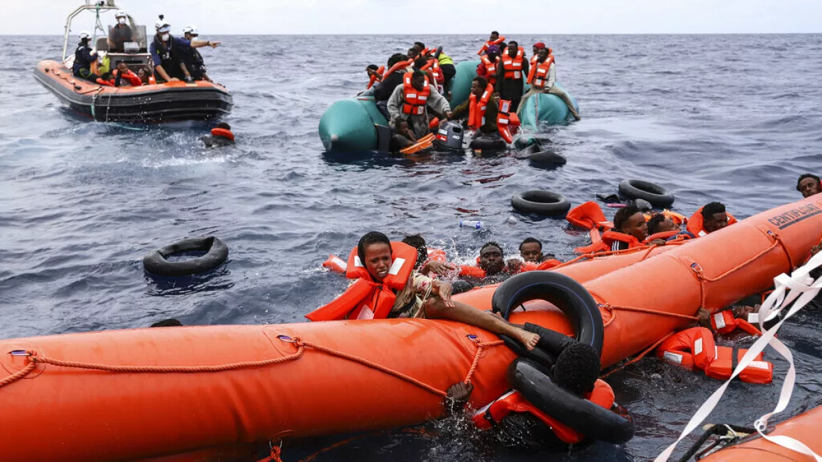 Rescue operation after migrant boat capsized near Malta in the Mediterranean Sea.