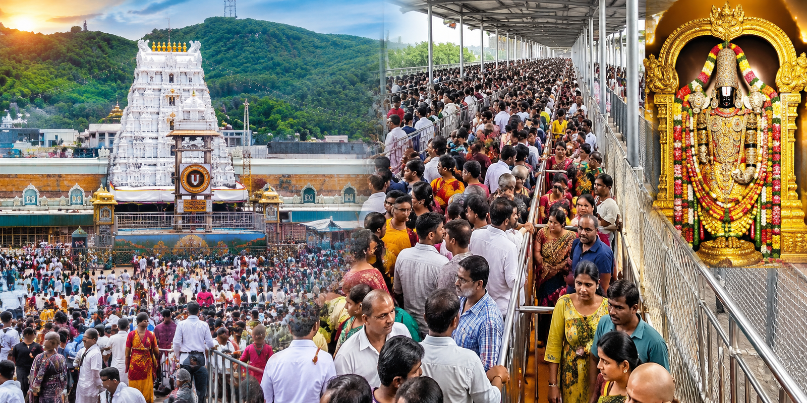 Devotees waiting in long queues for Srivari darshan at Tirumala