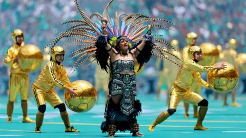 Shakira performs during the FIFA World Cup 2026 opening ceremony at Azteca Stadium in Mexico City.