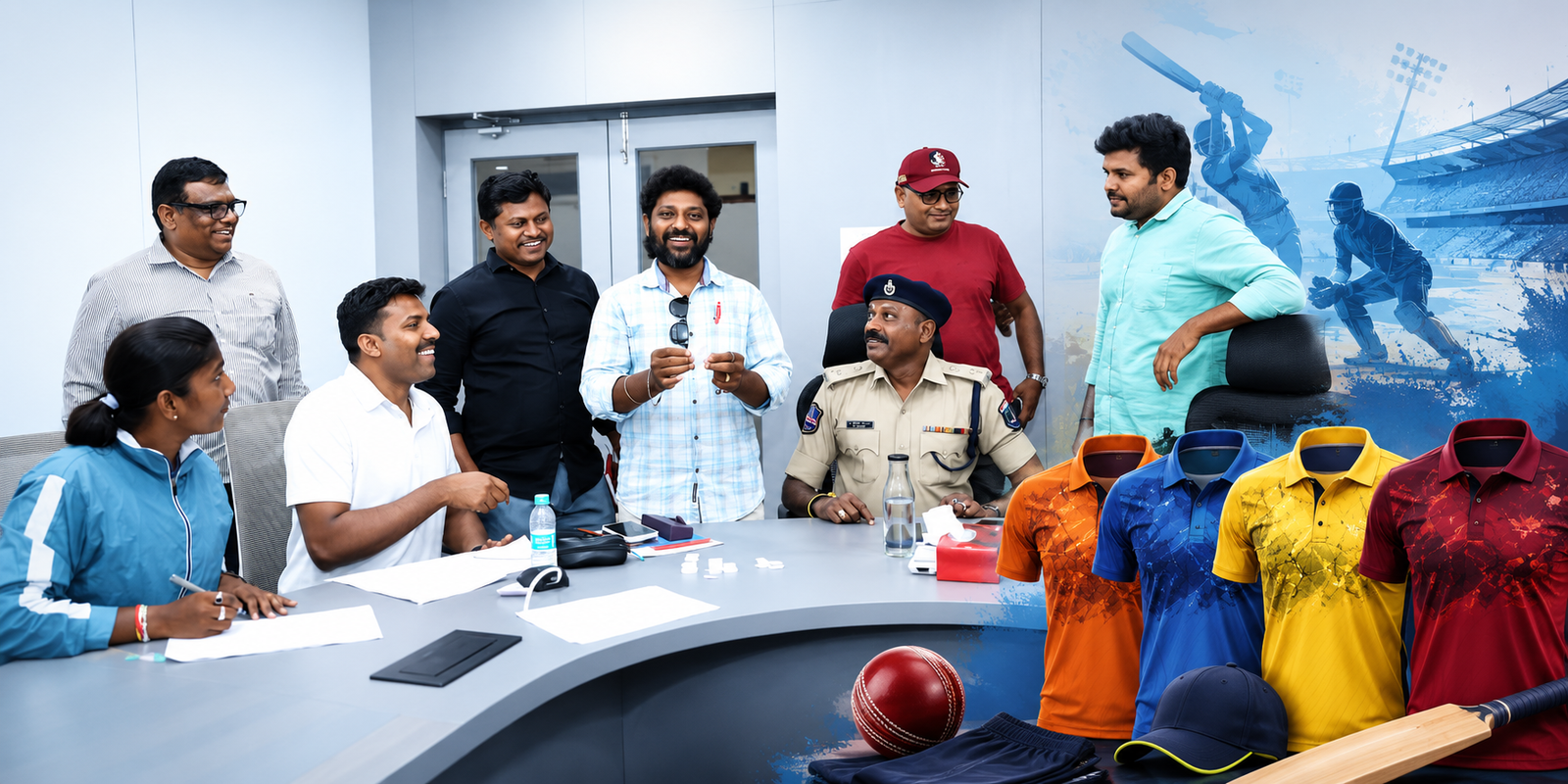 Cyberabad Police officials and media representatives during journalists cricket tournament coordination meeting.