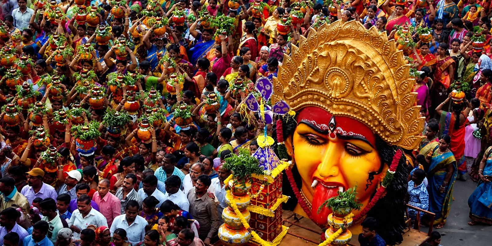 Bonalu devotees offering prayers at Telangana temple.