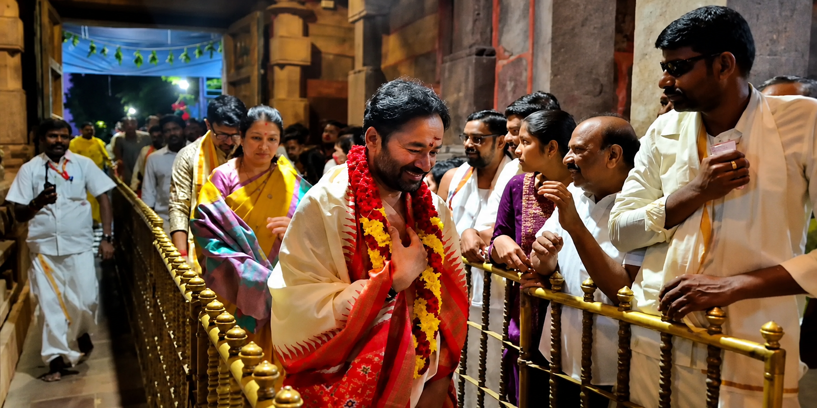 Union Minister Kishan Reddy performing special prayers at Srisailam Mallikarjuna Swamy Temple.
