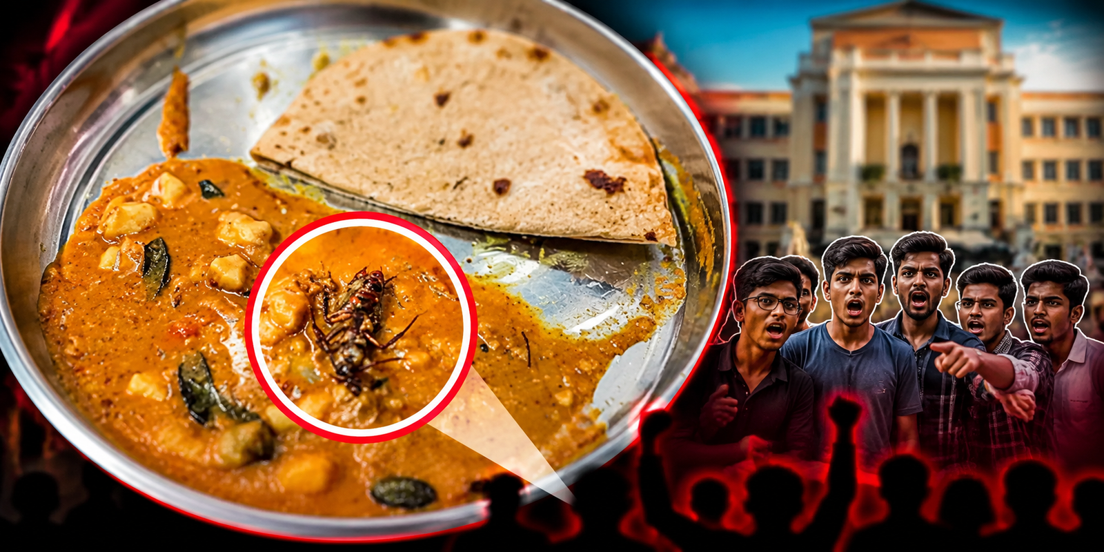 RGUKT Basara students protesting over cockroach found in breakfast served at university mess.