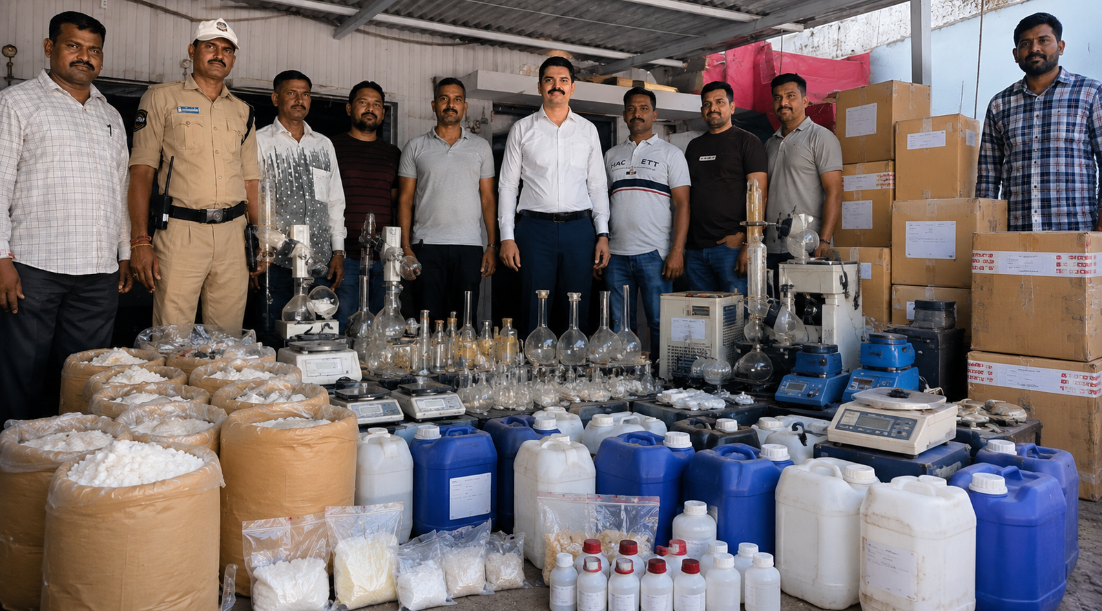 Maharashtra Police raid on alleged drug manufacturing unit in Sangareddy district