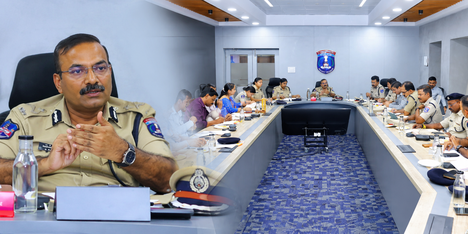 Cyberabad CP Ramesh reviewing crime cases with officials.