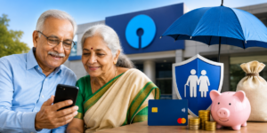 SBI pensioners checking Comprehensive Pension Package benefits at bank branch
