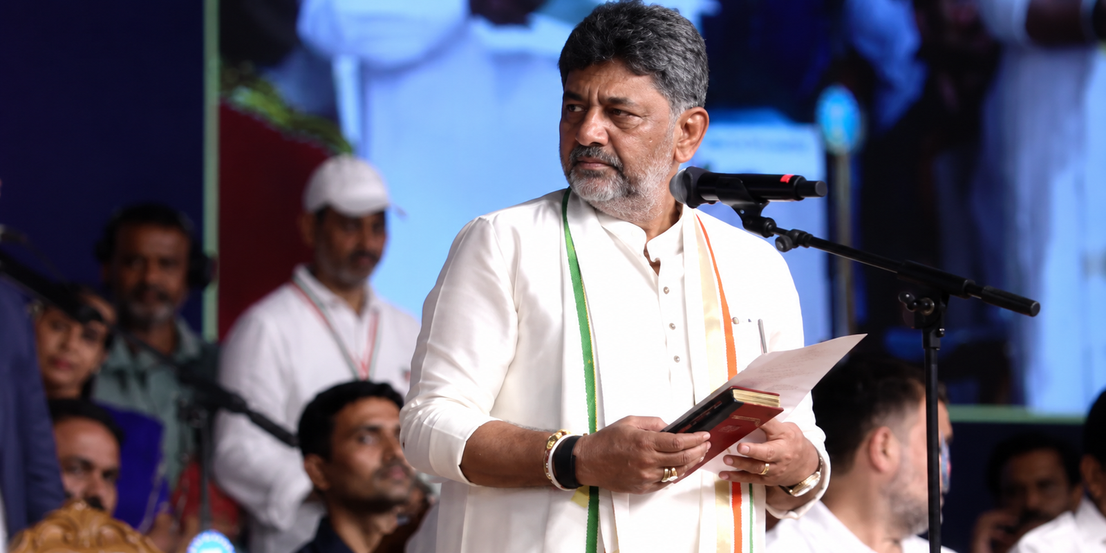 DK Shivakumar with newly sworn-in Karnataka cabinet ministers in Bengaluru