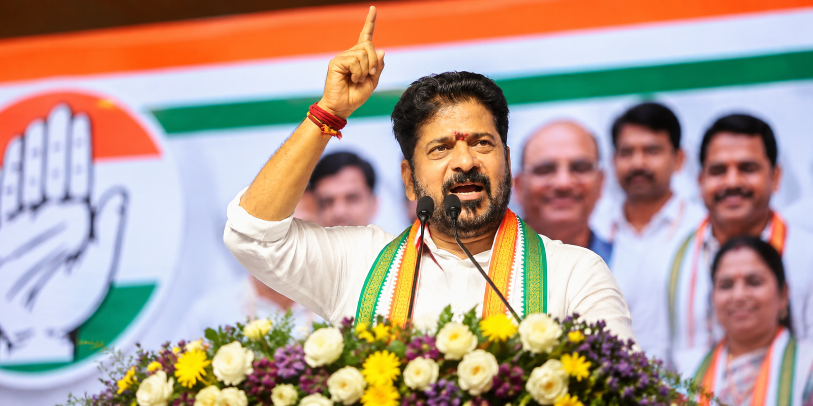 Revanth Reddy addressing a public meeting in Nalgonda.