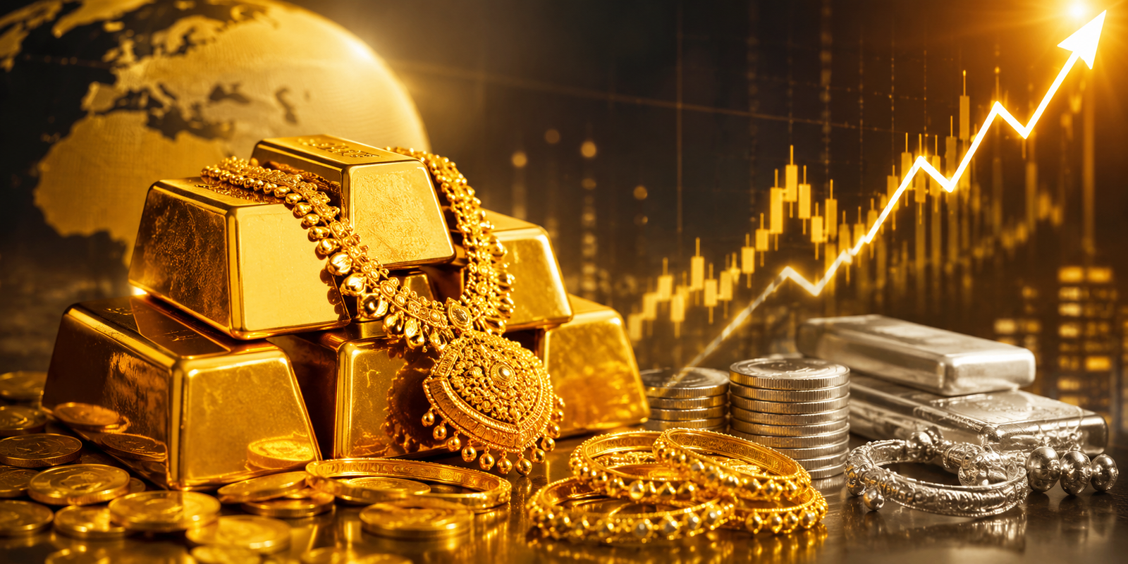 Gold jewellery displayed in a showroom as gold prices rise in Hyderabad.