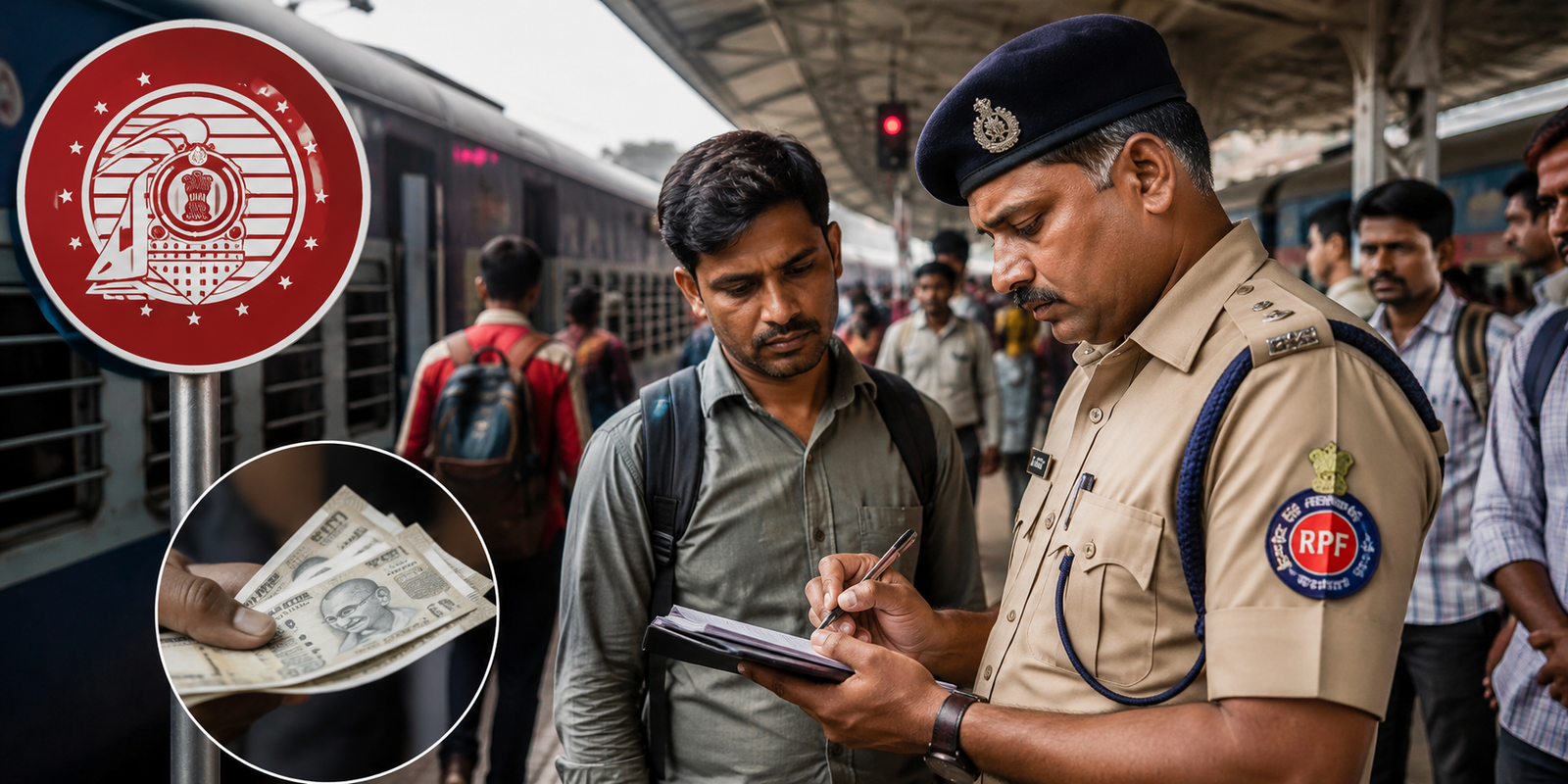 RPF officials explaining new railway fine rules.