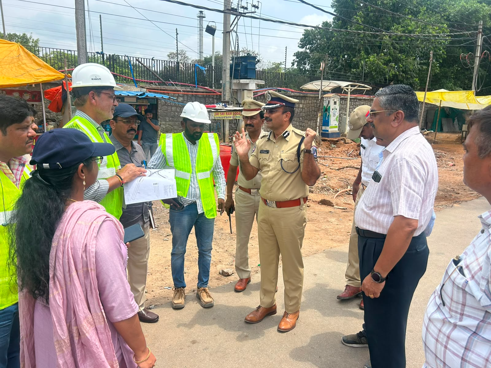 Cyberabad CP inspecting IIIT Junction–DLF Corridor flyover and road expansion works in Gachibowli
