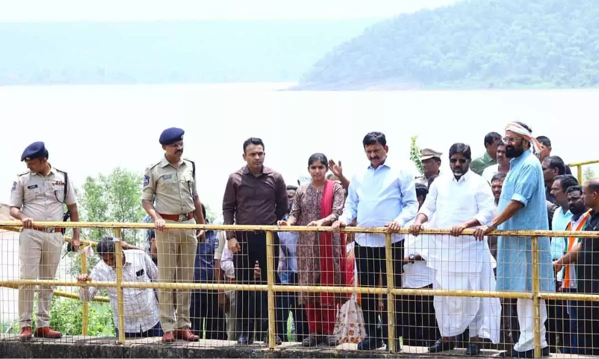 Bhatti Vikramarka inspecting the Devadula irrigation project.