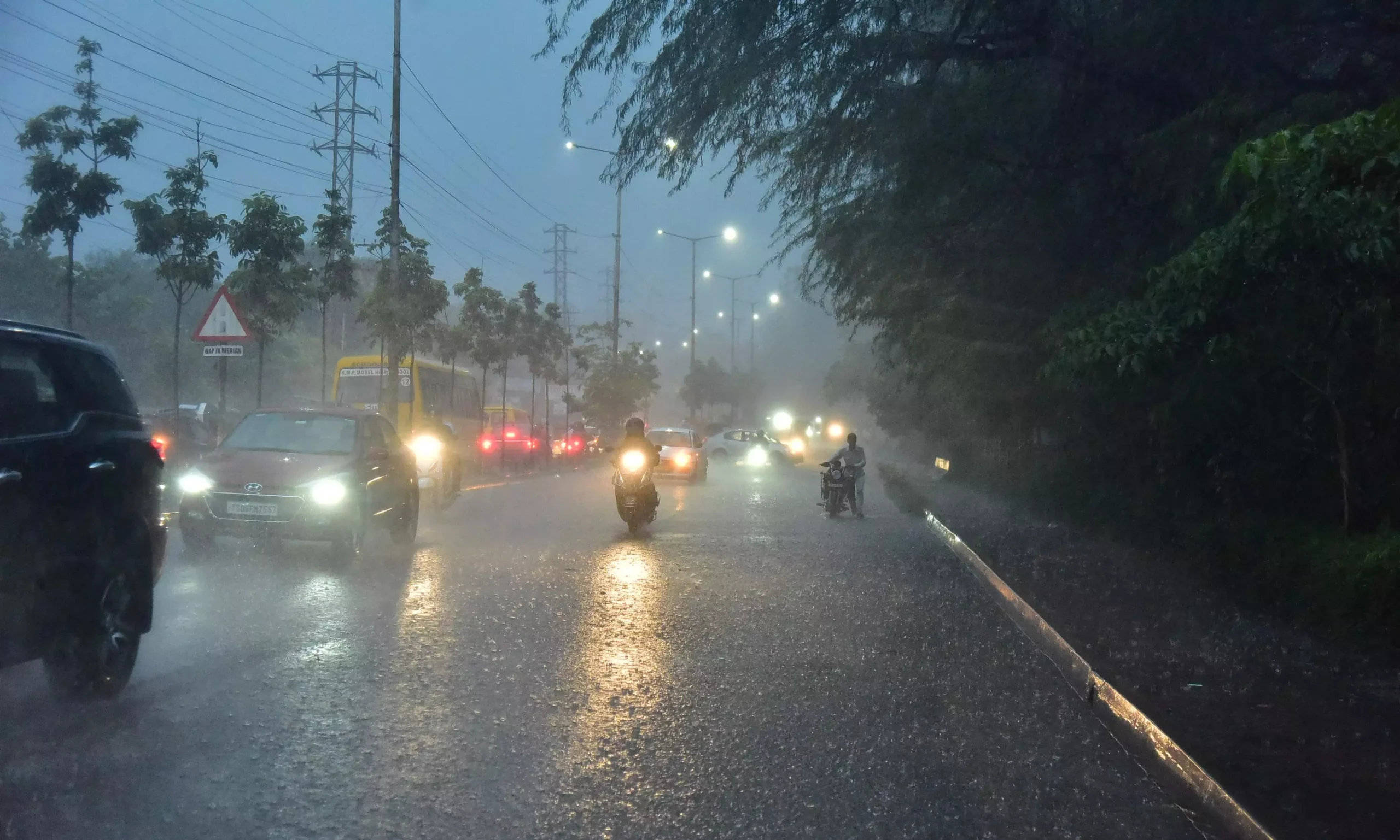 Heavy rains drenches Hyderabad amid cooler weather.