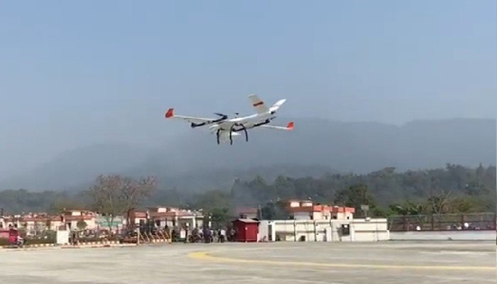 Drone transporting TB medical samples in rural Telangana.
