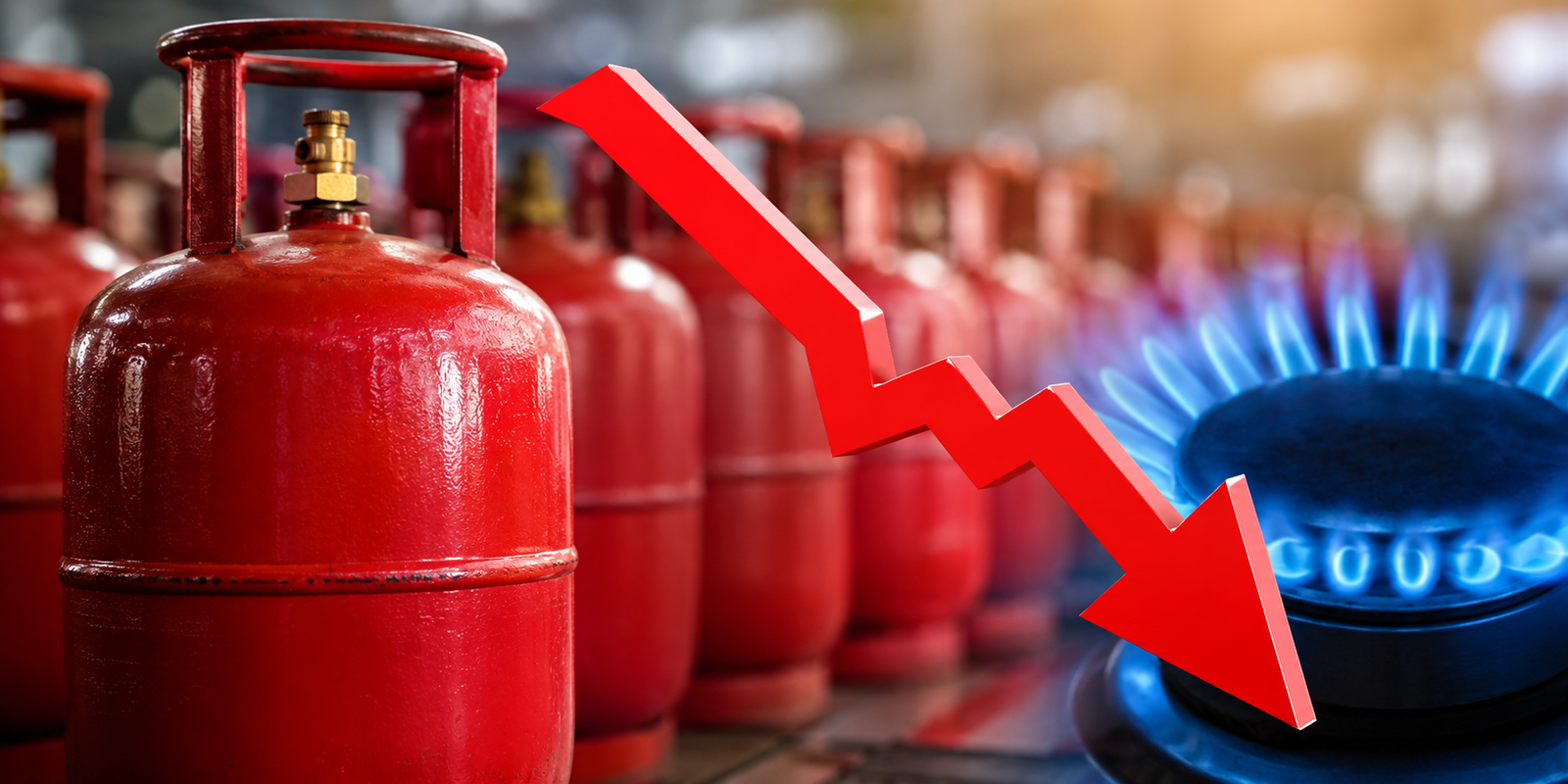 Commercial LPG cylinders after latest price reduction in India.