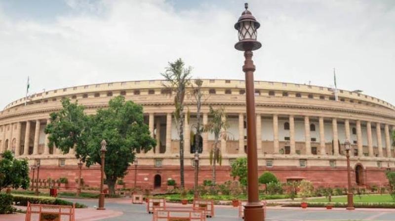 Parliament building during the Monsoon Session debate.