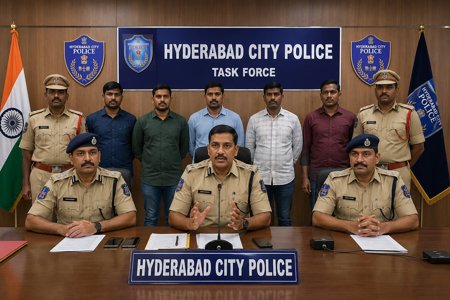 Hyderabad Police display seized hash oil during anti-drug operation.