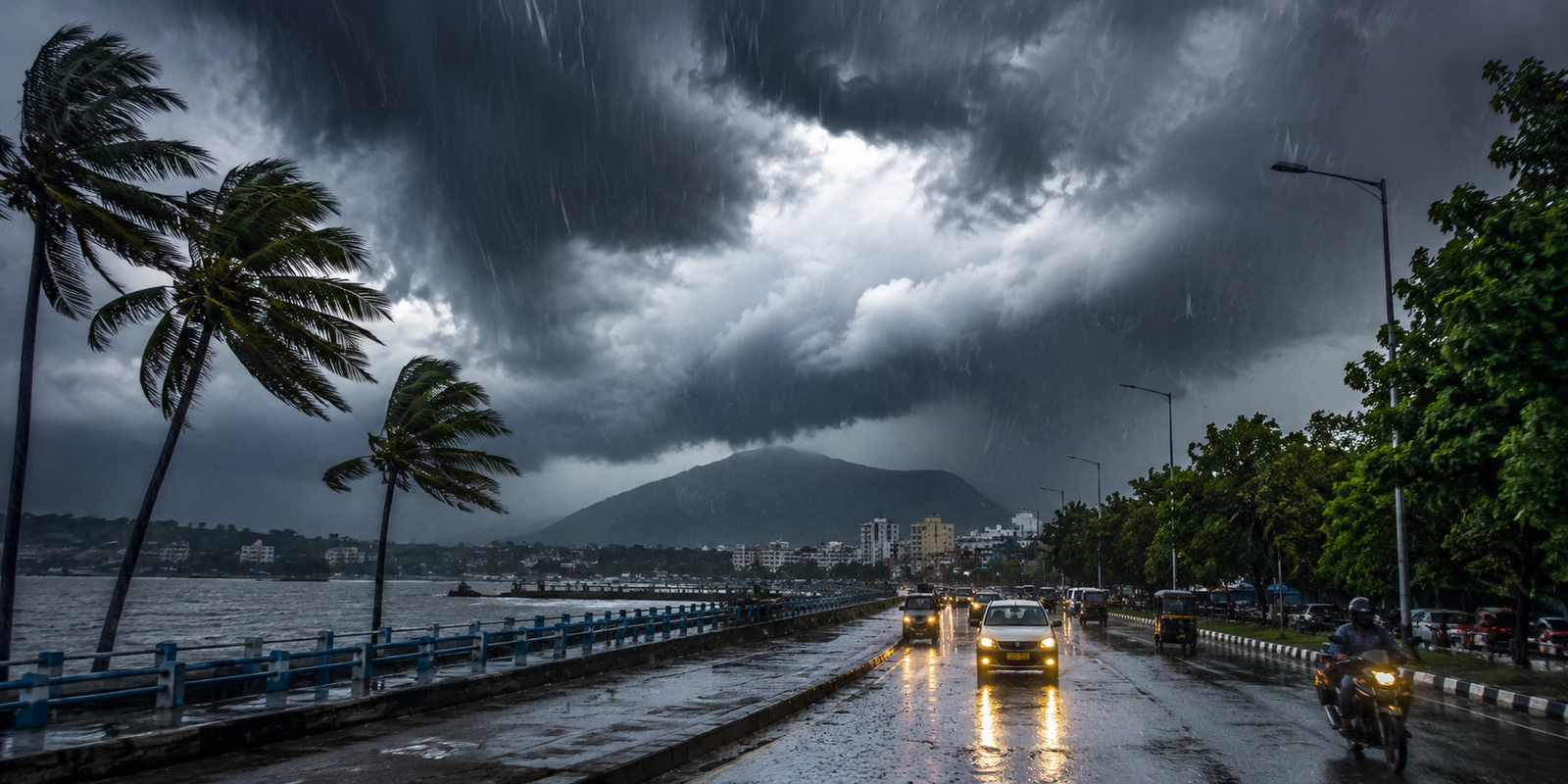 Dark rain clouds over Andhra Pradesh and Telangana skies.