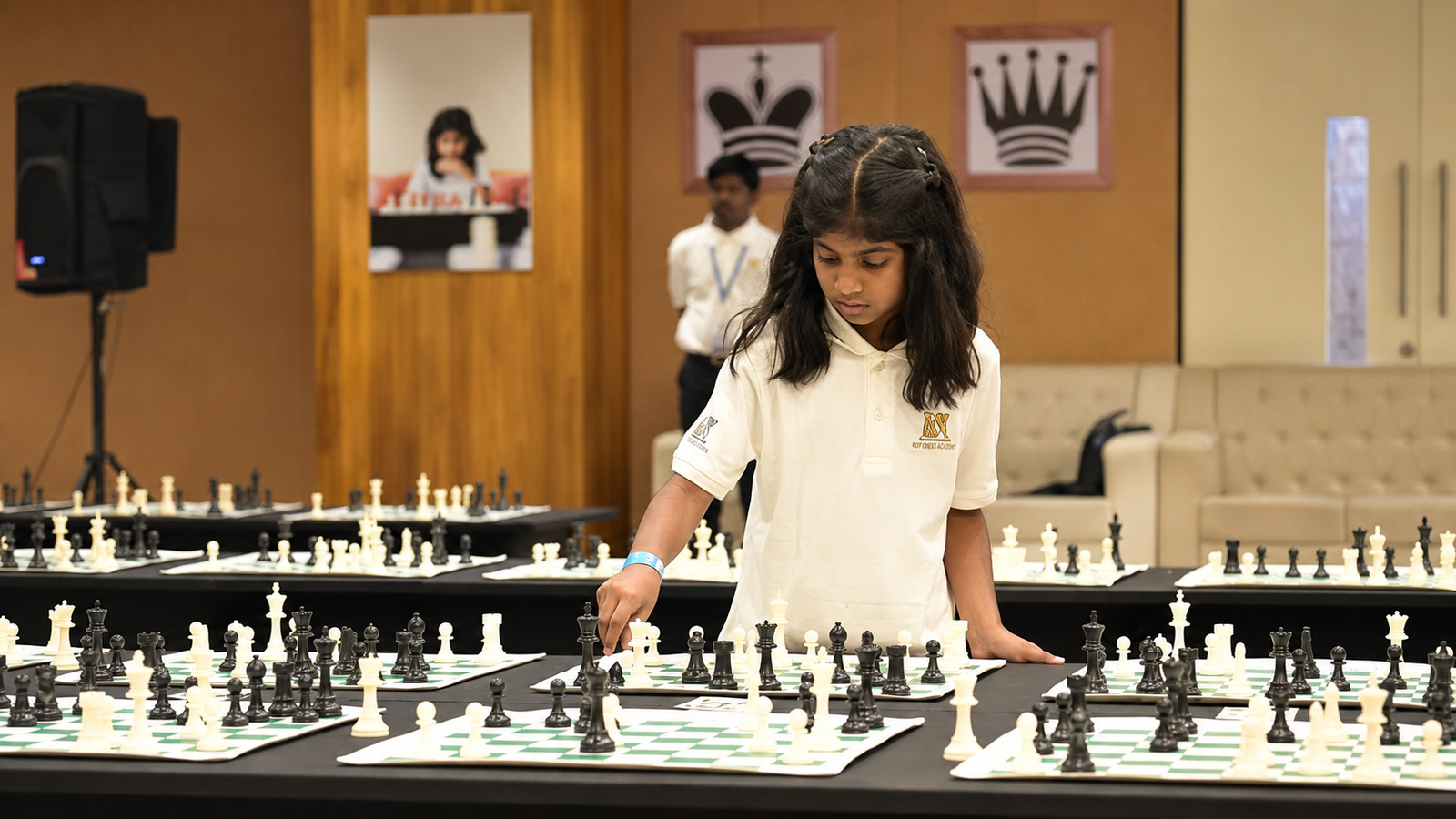 Nyra Bainagari solving Smothered Mate chess puzzles