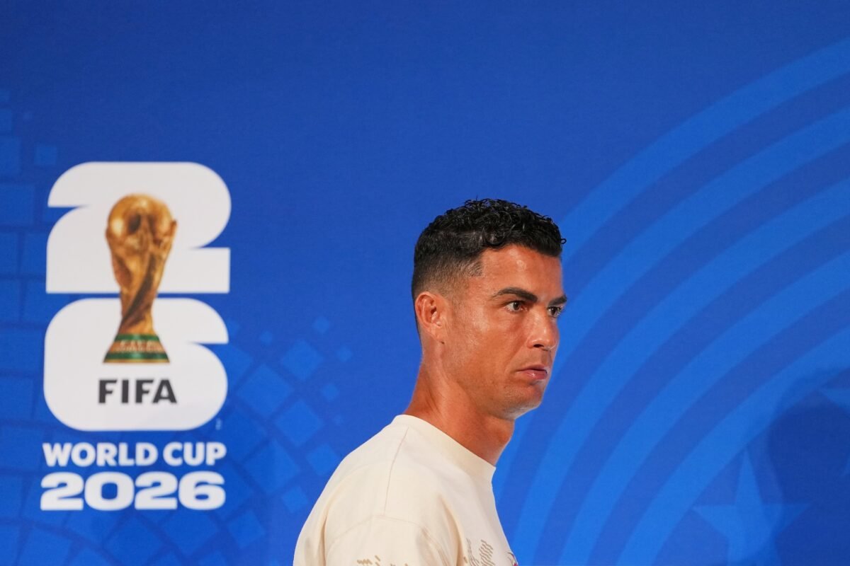 Cristiano Ronaldo speaks before Portugal's World Cup match.
