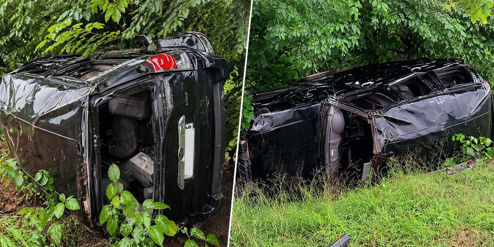 Scorpio vehicle overturned after a road accident near Bachupally.