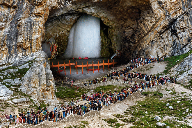 Amarnath yatra pilgrims heading towards the holy cave shrine.