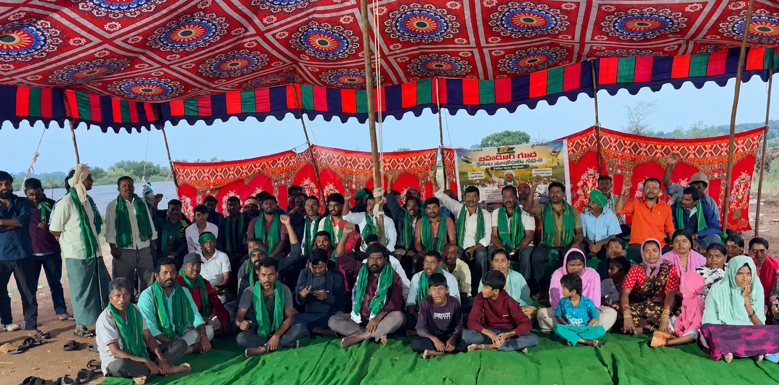 Police deployed during farmers protest at Bahadurguda village.
